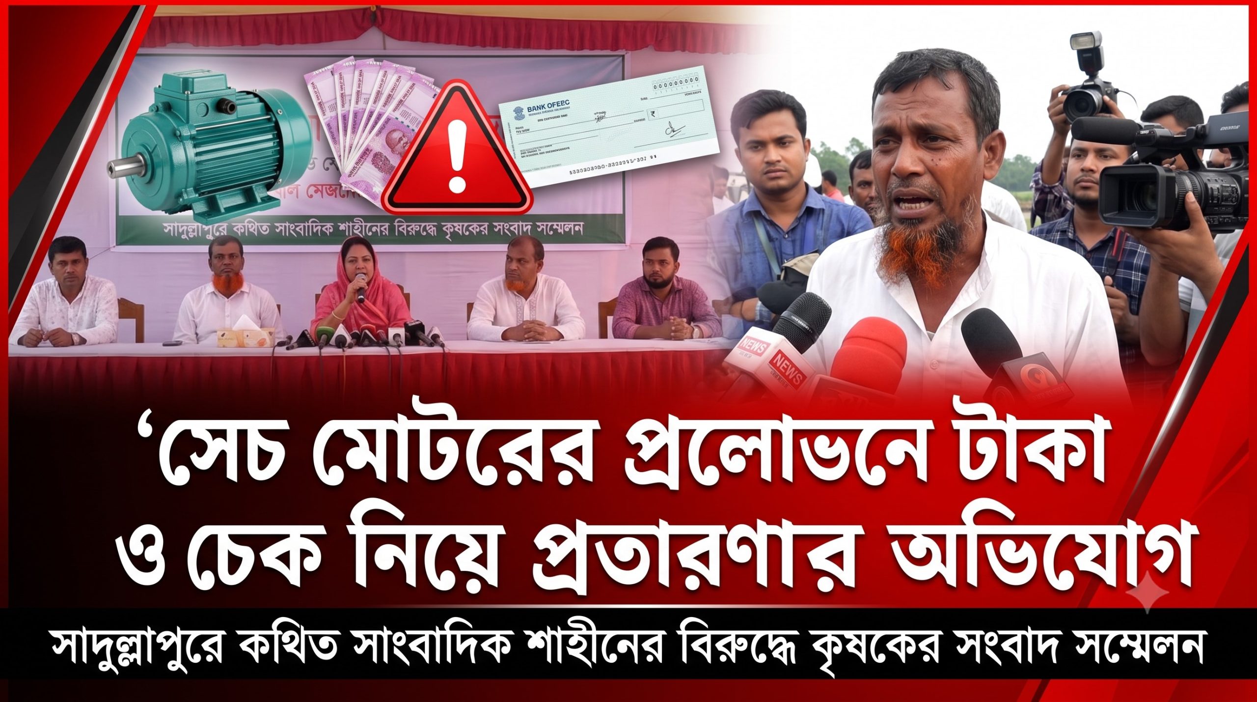 সেচ মোটরের প্রলোভনে টাকা ও চেক নিয়ে প্রতারণার অভিযোগ, সাদুল্লাপুরে কথিত সাংবাদিক শাহীনের বিরুদ্ধে কৃষকের সংবাদ সম্মেলন
